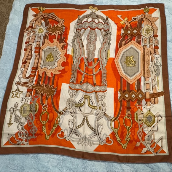 Square Scarf Shawl Women Brown Orange Cream 50” x 50”
